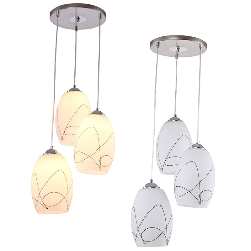 3 Lights Oval Multi Light Pendant Modern Simple White Glass Hanging Light for Restaurant