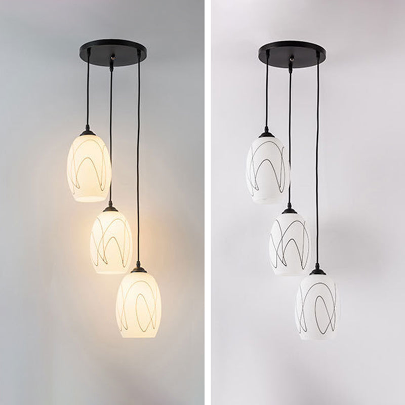 3 Lights Oval Multi Light Pendant Modern Simple White Glass Hanging Light for Restaurant