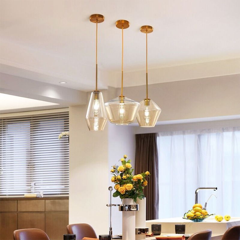 Modern minimalistisch handgeblazen glazen hanglampje Amber 1 lichte eetkamer hangend plafondlicht