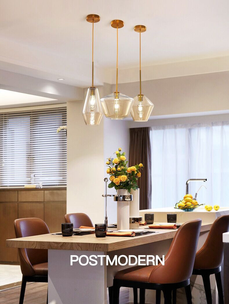 Modern minimalistisch handgeblazen glazen hanglampje Amber 1 lichte eetkamer hangend plafondlicht