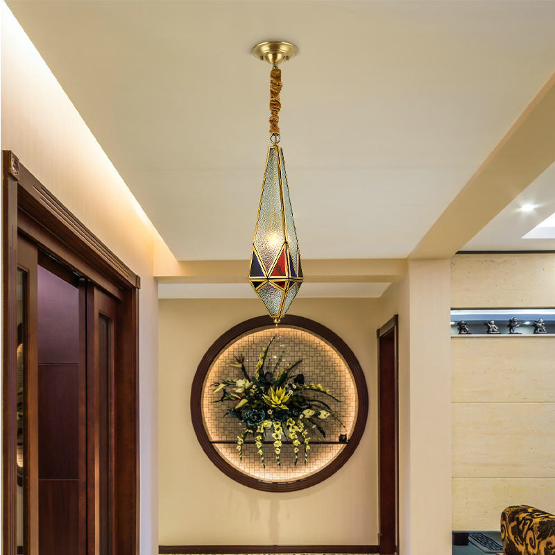 Bubble Glass Red Hanging Light Geometric 1 Light Colonial Down Lighting Pendant for Corridor