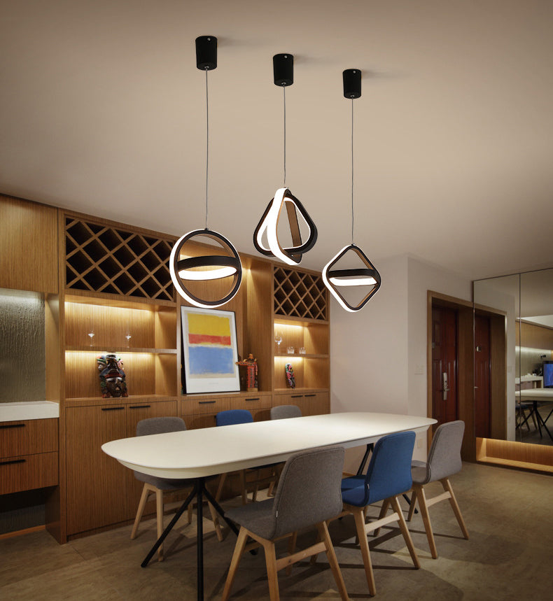 Geometrical Shape LED Pendant Lamp Modern Minimalist Metal Hanging Lamp for Living Room