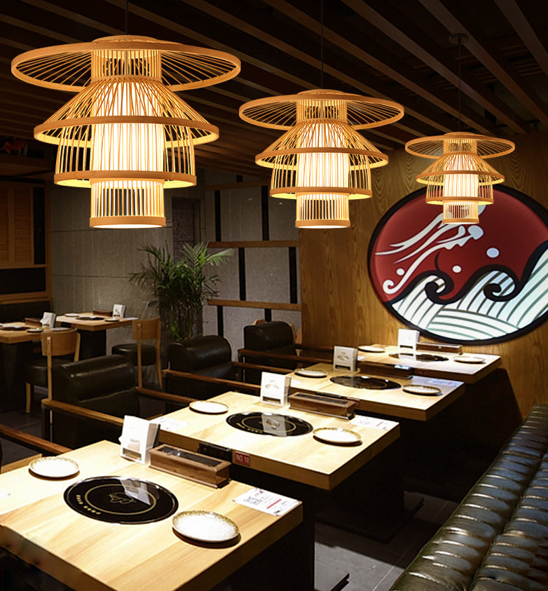 Chinese Pendant Lighting Fixtures Bamboo Hanging Light with Hanging Cord for Restaurant