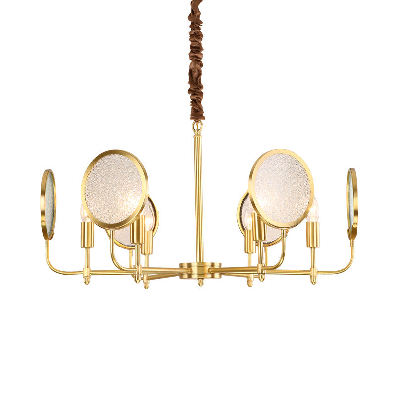 Seeded Glass Gold Chandelier Candle 6/8 Lights Colonialism Down Lighting Pendant for Living Room