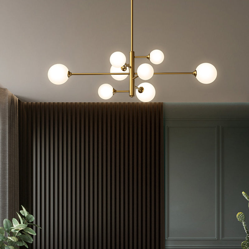Contemporary Simplicity Molecular Chandelier White Glass Orb Brass Hanging Light for Dining Room