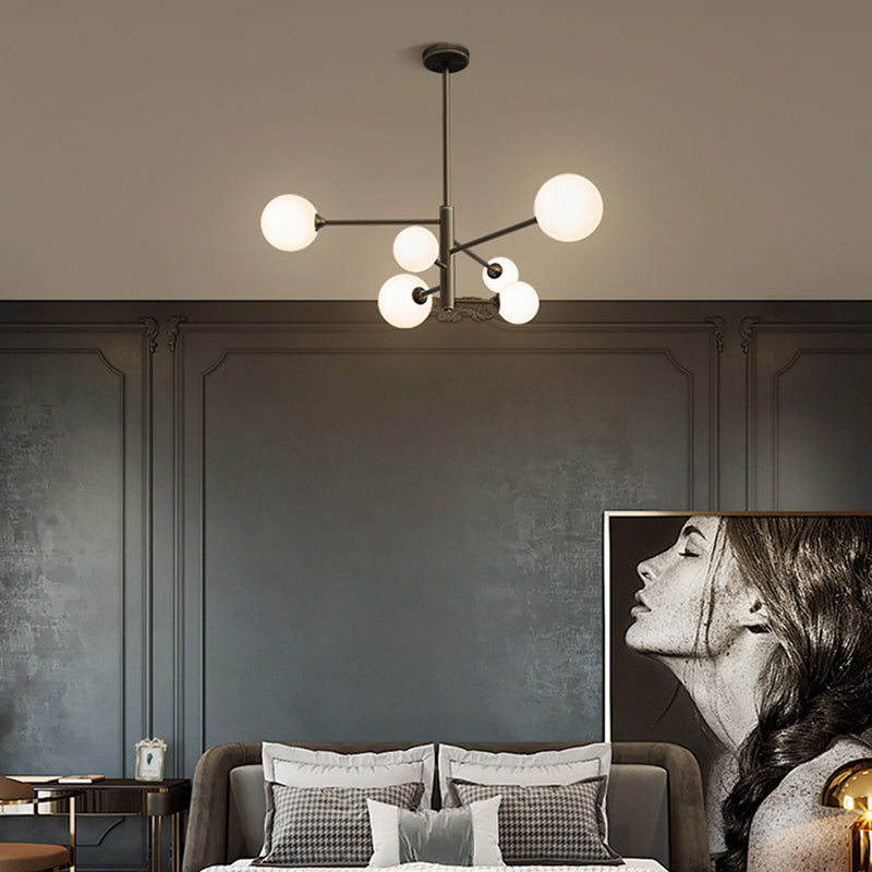 Contemporary Simplicity Molecular Chandelier White Glass Orb Brass Hanging Light for Dining Room