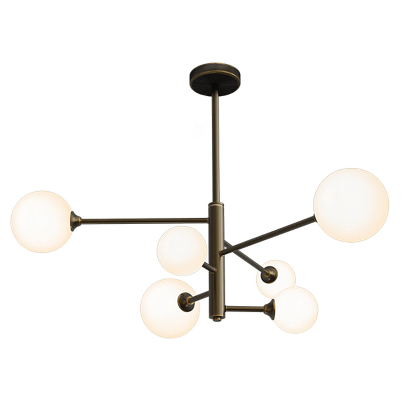 Contemporary Simplicity Molecular Chandelier White Glass Orb Brass Hanging Light for Dining Room