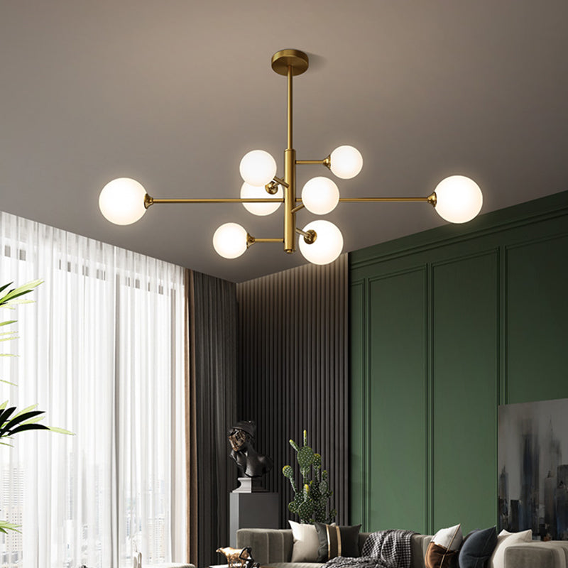 Contemporary Simplicity Molecular Chandelier White Glass Orb Brass Hanging Light for Dining Room