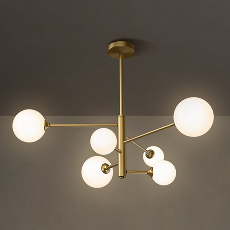Contemporary Simplicity Molecular Chandelier White Glass Orb Brass Hanging Light for Dining Room