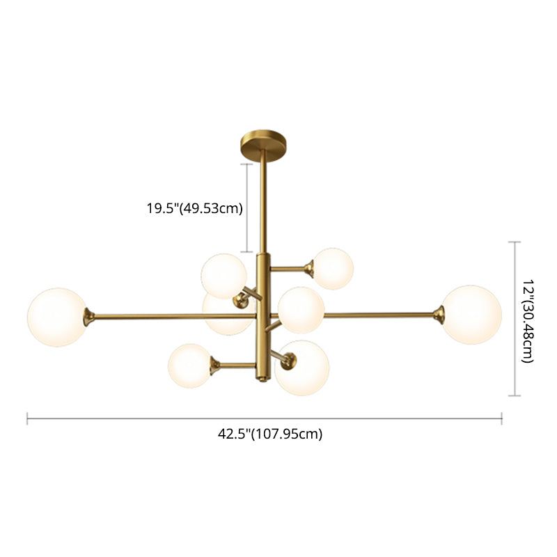 Contemporary Simplicity Molecular Chandelier White Glass Orb Brass Hanging Light for Dining Room