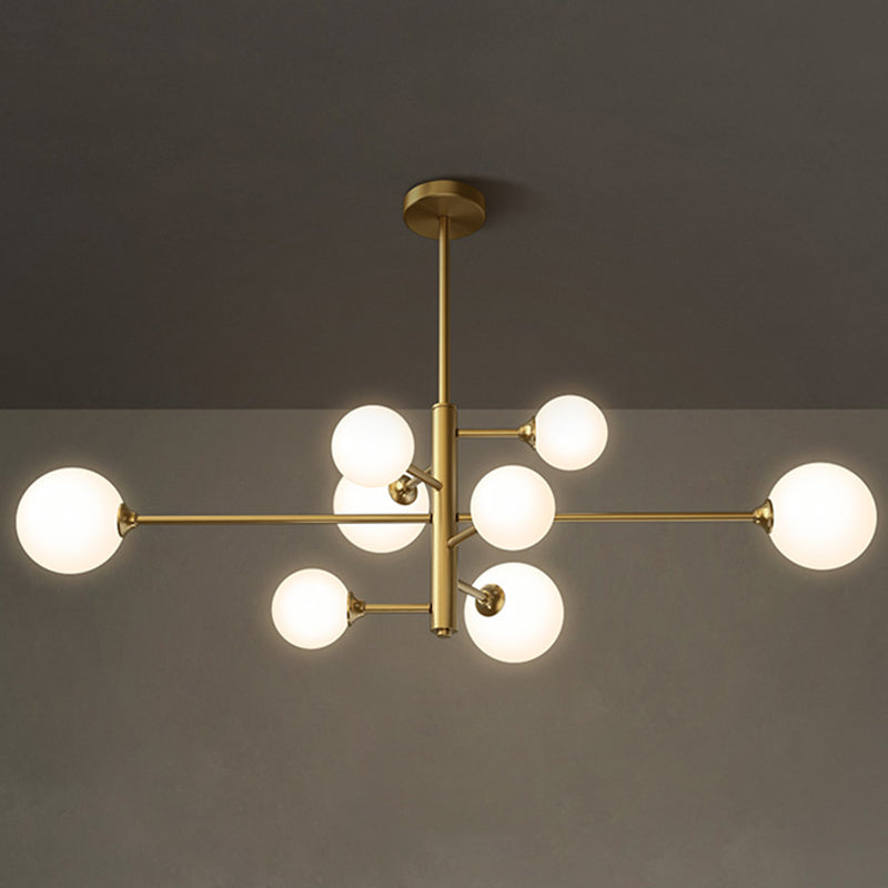 Contemporary Simplicity Molecular Chandelier White Glass Orb Brass Hanging Light for Dining Room