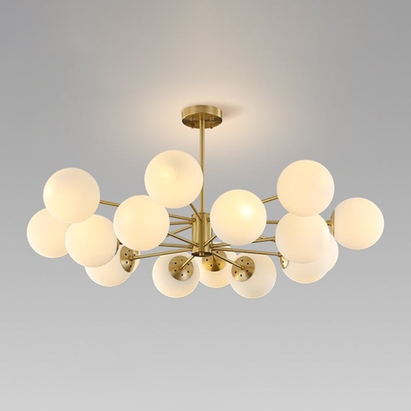 Gold Nordic Style Full Brass Lighting Fixture White Glass Ball Shade Molecular Large Chandelier