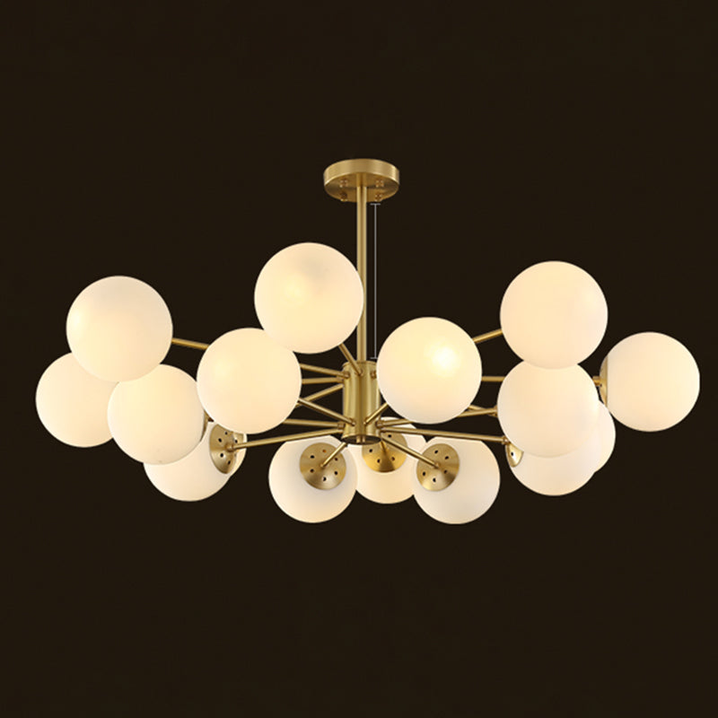 Gold Nordic Style Full Brass Lighting Fixture White Glass Ball Shade Molecular Large Chandelier