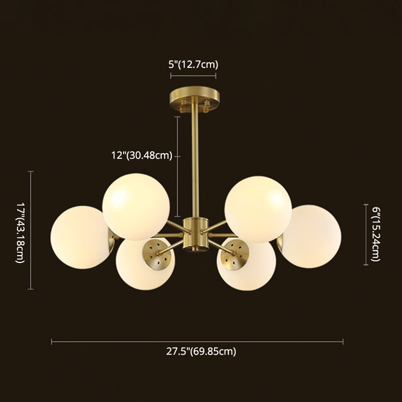 Gold Nordic Style Full Brass Lighting Fixture White Glass Ball Shade Molecular Large Chandelier