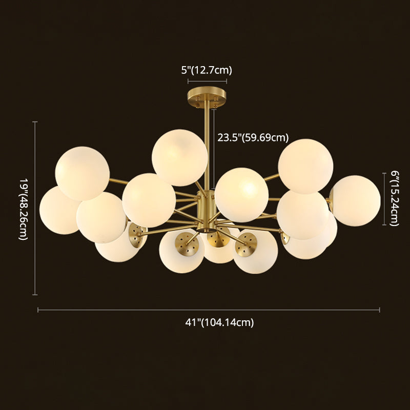 Gold Nordic Style Full Brass Lighting Fixture White Glass Ball Shade Molecular Large Chandelier