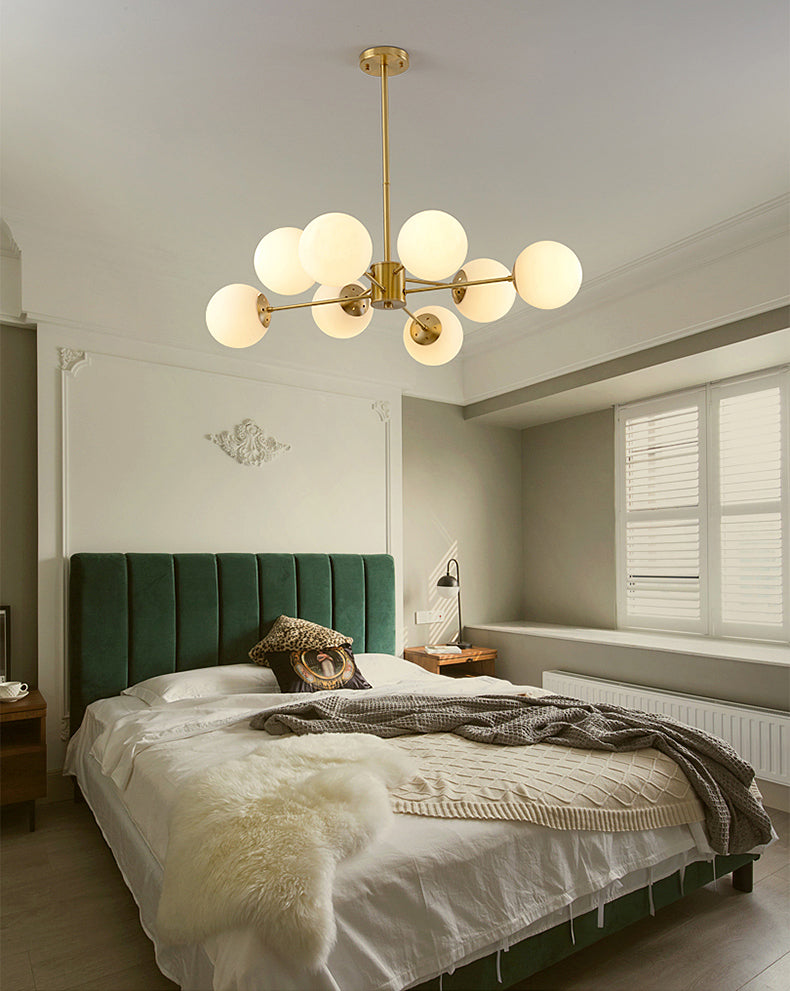 Gold Nordic Style Full Brass Lighting Fixture White Glass Ball Shade Molecular Large Chandelier