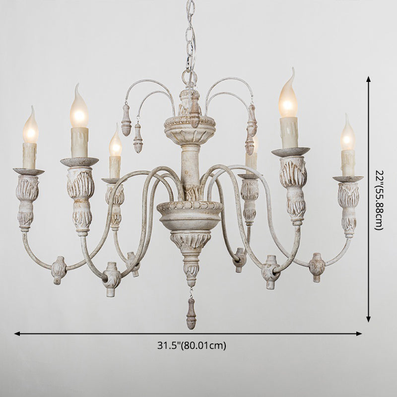 Hand Carving Aged Solid Wood Chandelier 6-light Rustic Style Candlestick Design Lighting Fixture for Coffee Shop