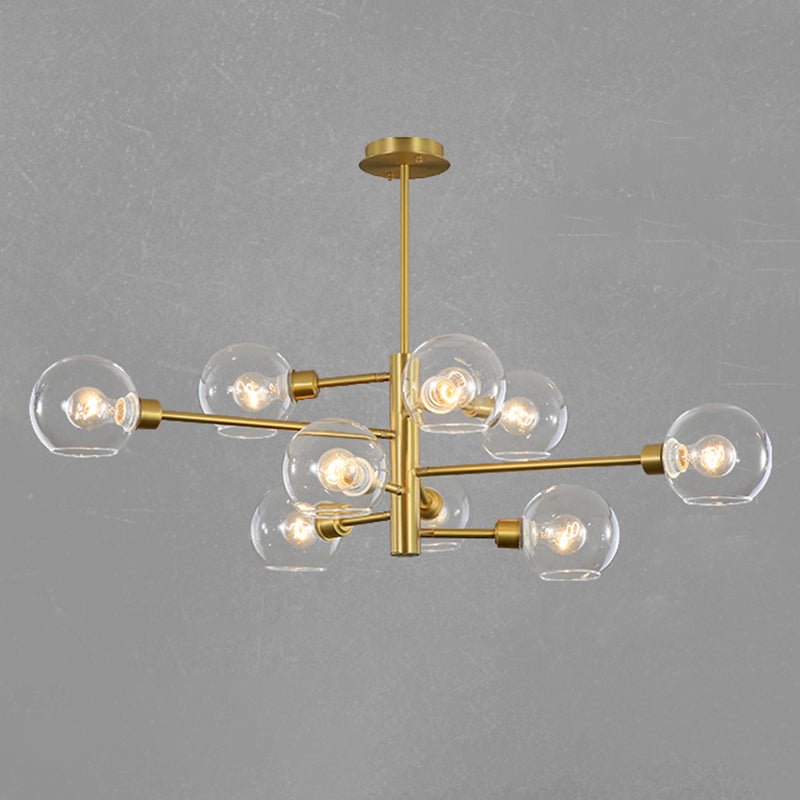Full Copper Molecular Styling Chandelier Transparent Glass Orb Nordic Simplicity Lighting Fixture in Gold