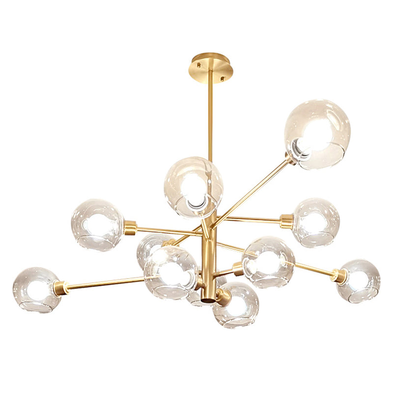 Full Copper Molecular Styling Chandelier Transparent Glass Orb Nordic Simplicity Lighting Fixture in Gold