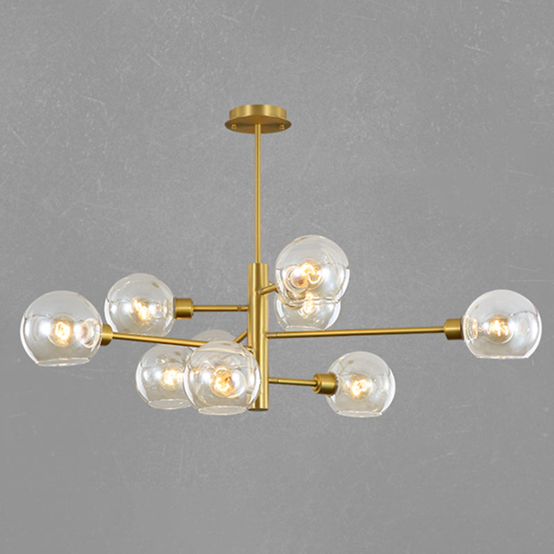 Full Copper Molecular Styling Chandelier Transparent Glass Orb Nordic Simplicity Lighting Fixture in Gold