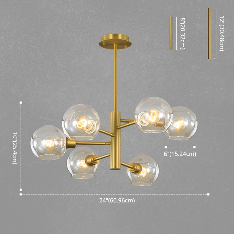 Full Copper Molecular Styling Chandelier Transparent Glass Orb Nordic Simplicity Lighting Fixture in Gold
