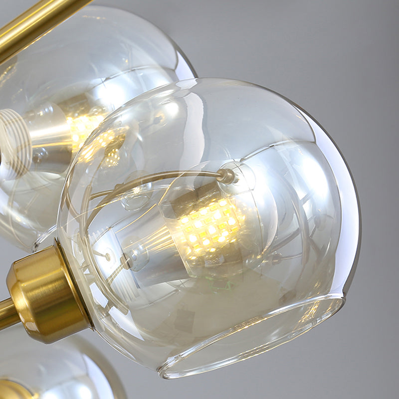 Full Copper Molecular Styling Chandelier Transparent Glass Orb Nordic Simplicity Lighting Fixture in Gold
