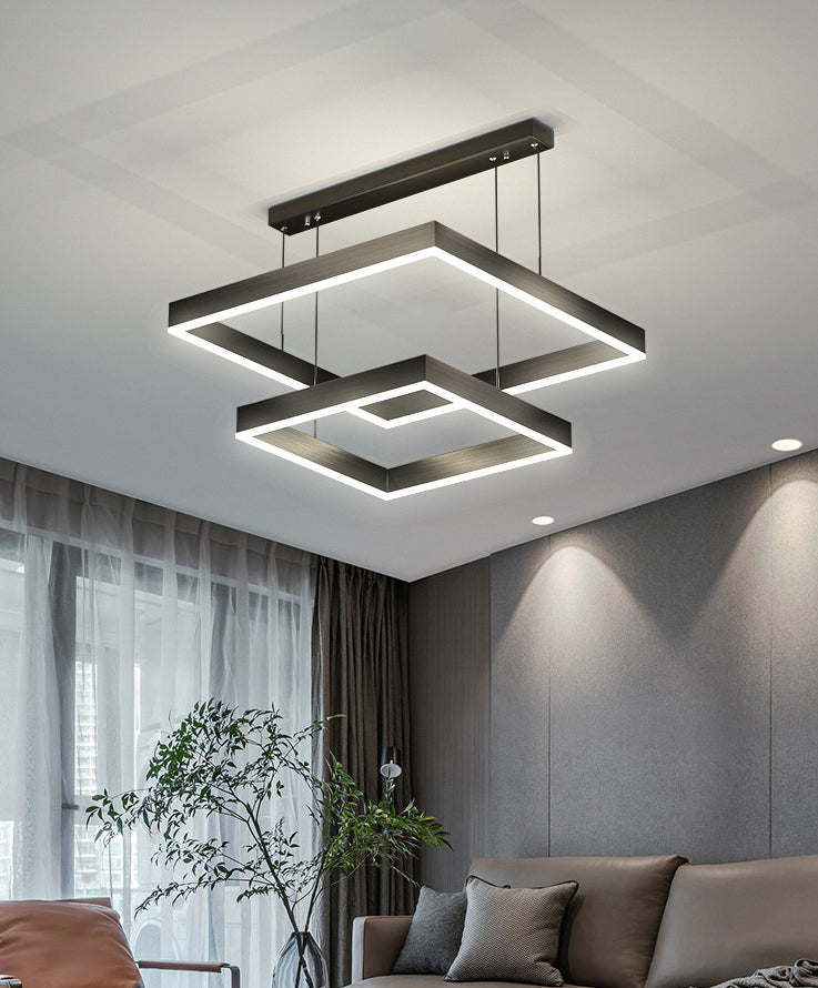 Acryl vierkante kroonluchter lamp Minimalistische stijl LED -hanger lichtkit in zwart