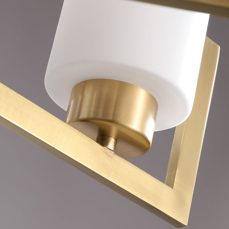 Cylindrical White Glass Shade Brass Chandelier American Style Simplicity Lighting Fixture for Living Room