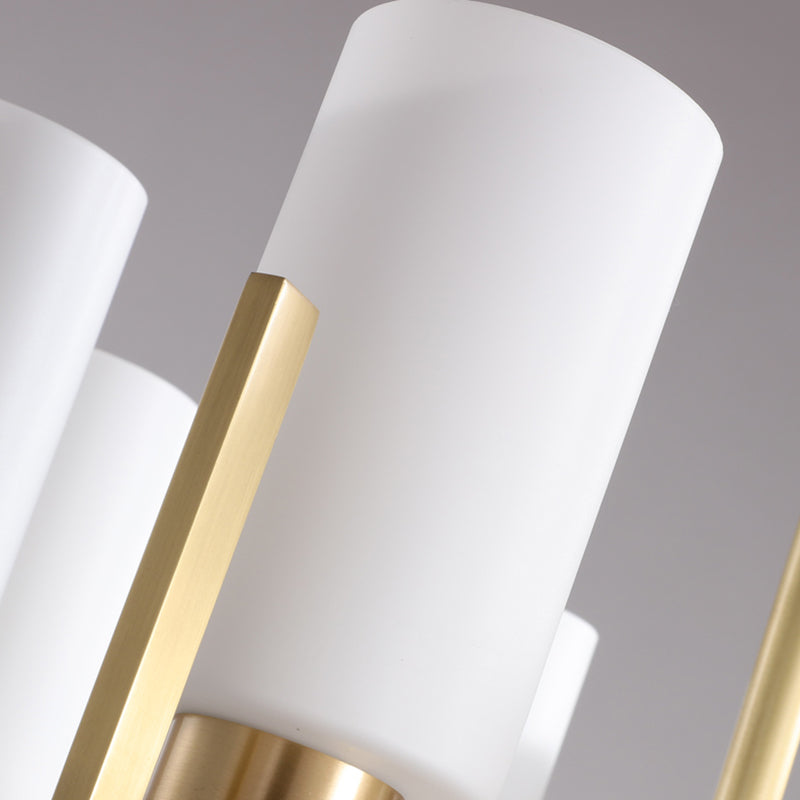 Cylindrical White Glass Shade Brass Chandelier American Style Simplicity Lighting Fixture for Living Room