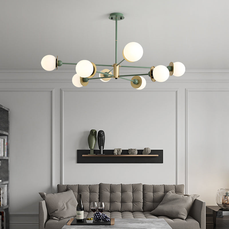 Simplicidad contemporánea de 8 luces Candelier de vidrio Reduce Metal Diseño de estilización molecular de iluminación Colgante