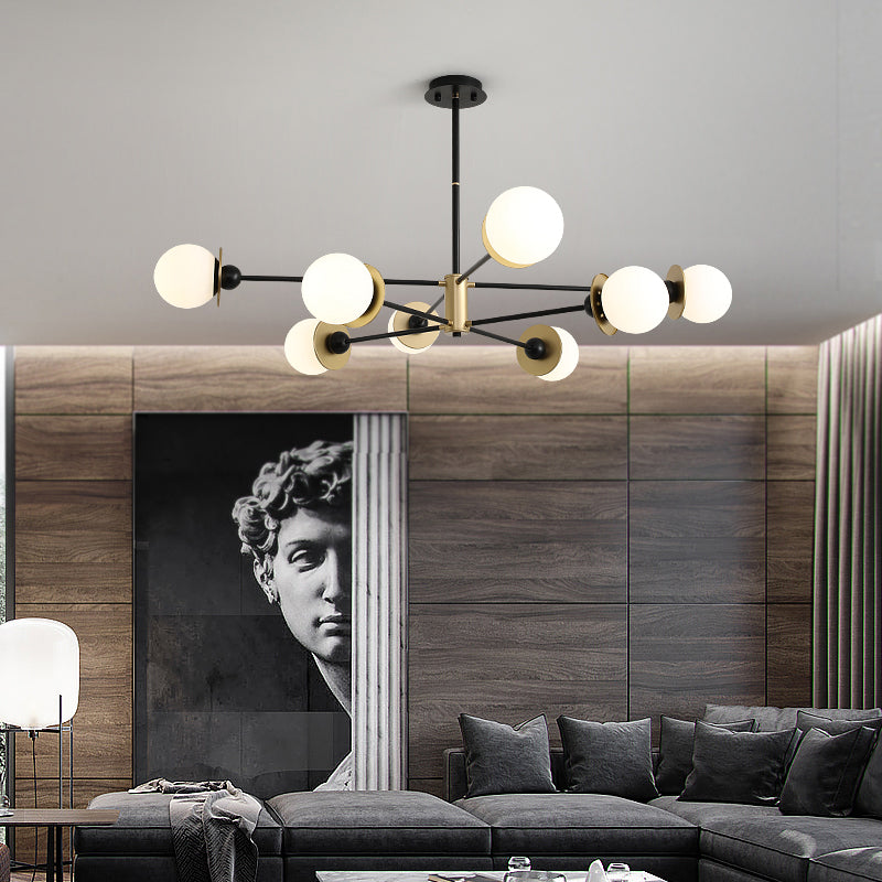Simplicidad contemporánea de 8 luces Candelier de vidrio Reduce Metal Diseño de estilización molecular de iluminación Colgante