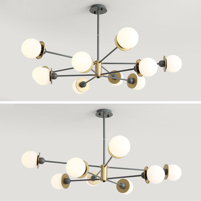 Simplicidad contemporánea de 8 luces Candelier de vidrio Reduce Metal Diseño de estilización molecular de iluminación Colgante