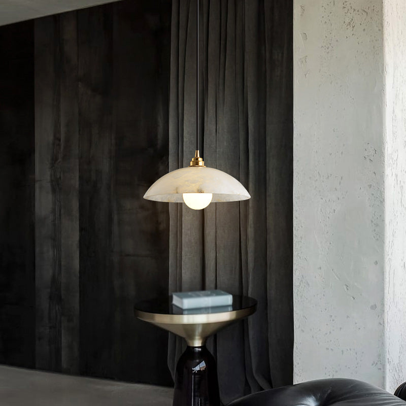 11.8 pulgadas de ancho tono de cúpula colgante de mármol blanco simplicidad lámpara colgante de latón