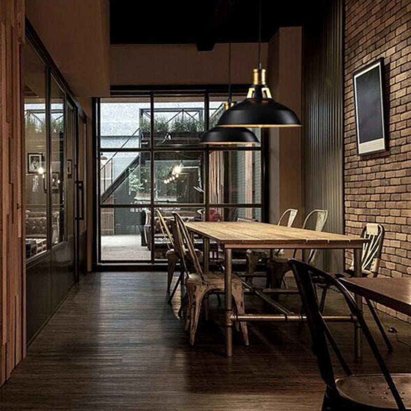 Black Truncated Barn Restaurant Drop Pendant Warehouse-Style Metal 1 Light Hanging Ceiling Light