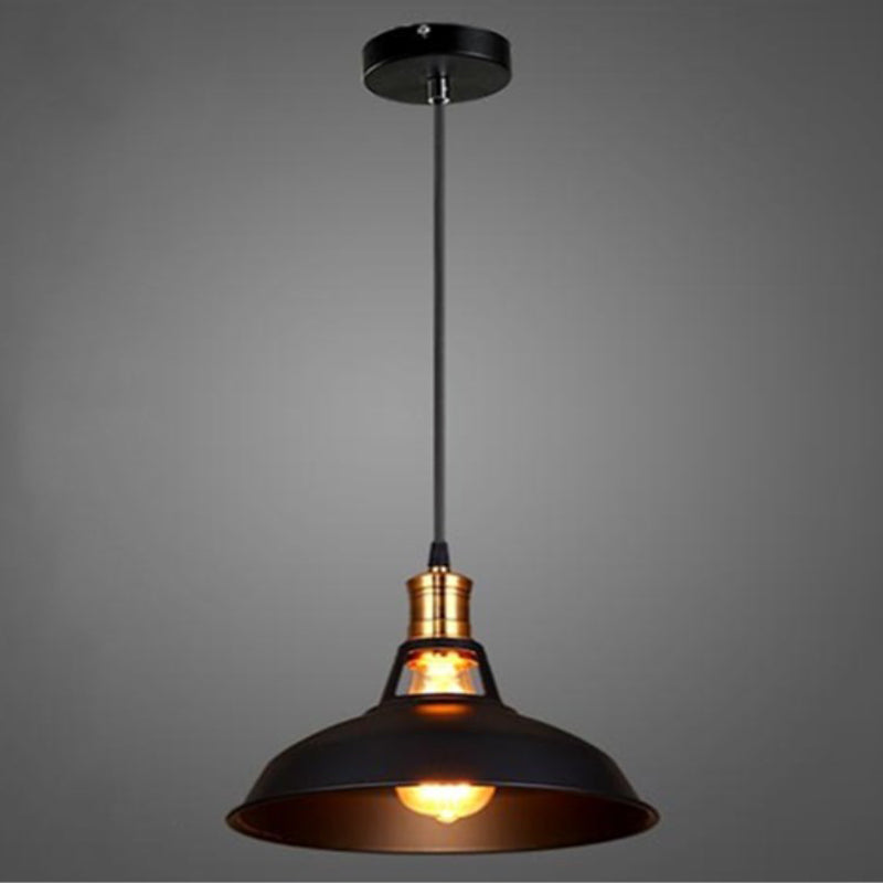 Black Truncated Barn Restaurant Drop Pendant Warehouse-Style Metal 1 Light Hanging Ceiling Light