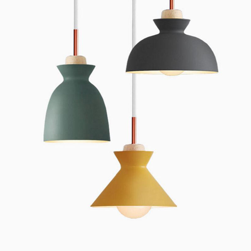 Tonalità in metallo appeso leggero stile nordico 1 ristorante leggero con soffitto a sospensione con top in legno