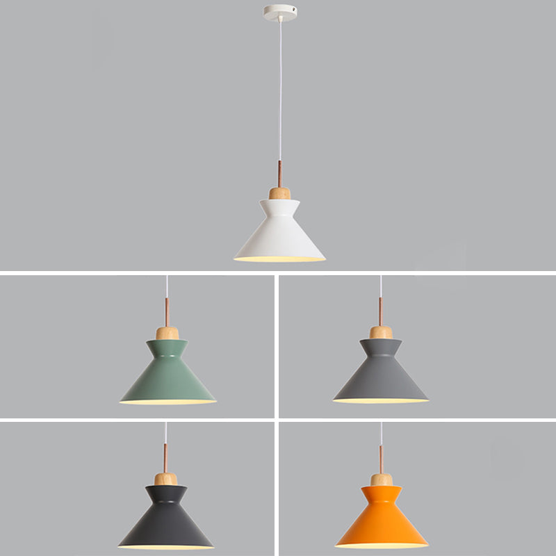 Tonalità in metallo appeso leggero stile nordico 1 ristorante leggero con soffitto a sospensione con top in legno