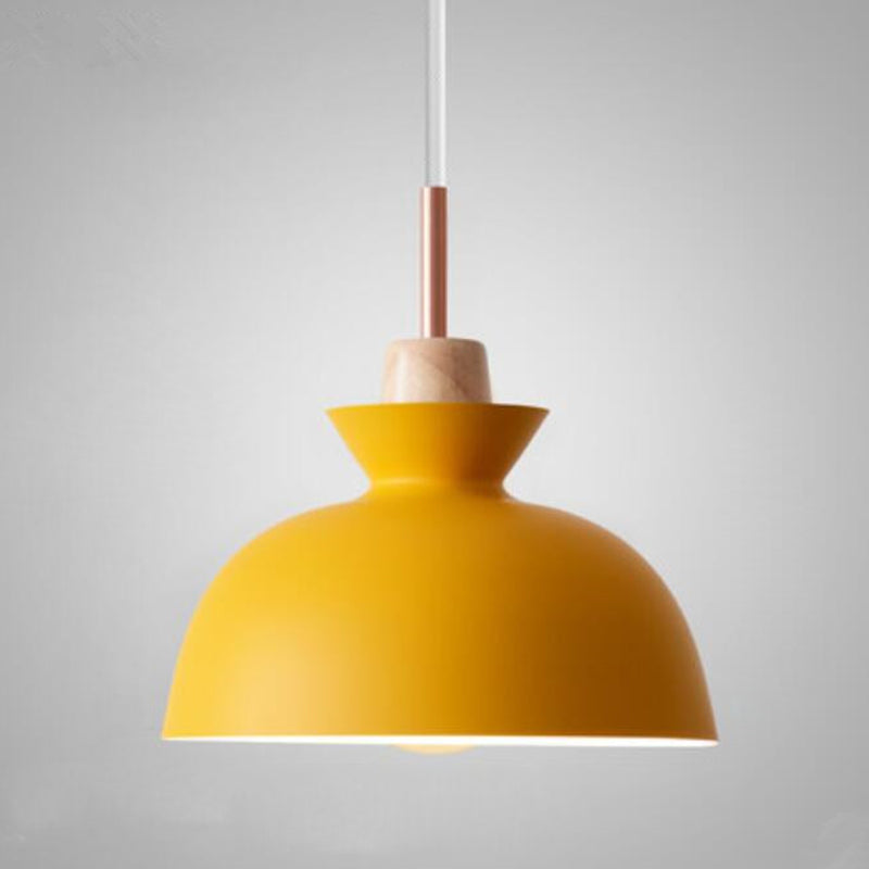 Tonalità in metallo appeso leggero stile nordico 1 ristorante leggero con soffitto a sospensione con top in legno