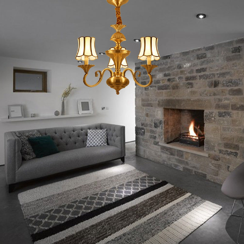 Araña colgante de oro de vidrio esmerilado 3/6 luces colonialismo de colonialismo colgante de techo para dormitorio