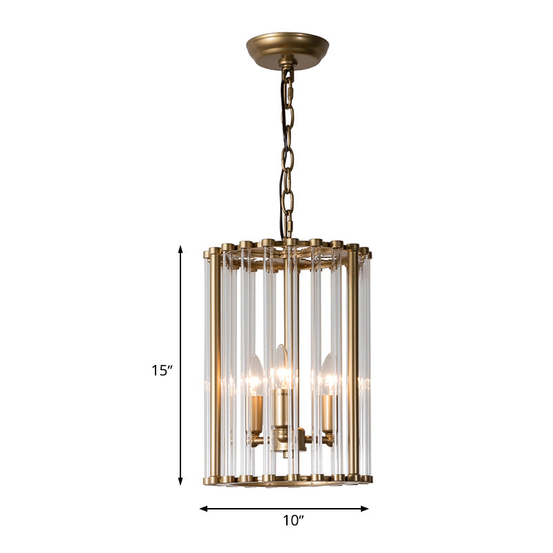 Cylindrical Clear Glass Pendant Chandelier Colonial 3 Bulbs Corridor Hanging Light