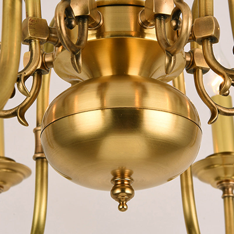 Metal Gold Pendant Chandelier Candelabra 6/8 Lights Colonialism Ceiling Hang Fixture for Living Room