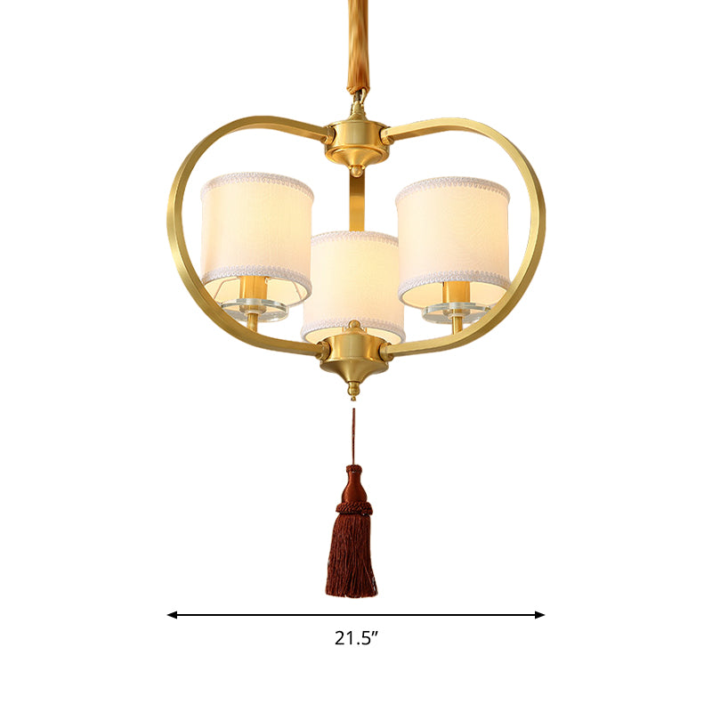 3/6 Lights Dining Room Chandelier Lamp Traditional Brass Ceiling Light with Drum Fabric Shade
