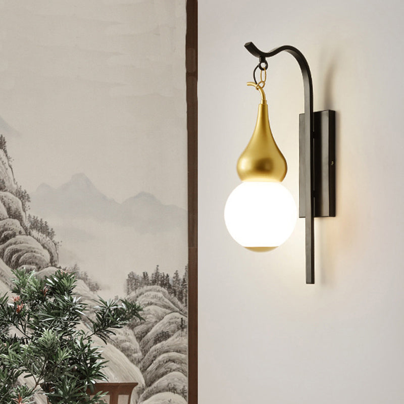 Black 1 Light Wall Mount Light Classic Style Metal Gourd Shaped Sconce for Bedside