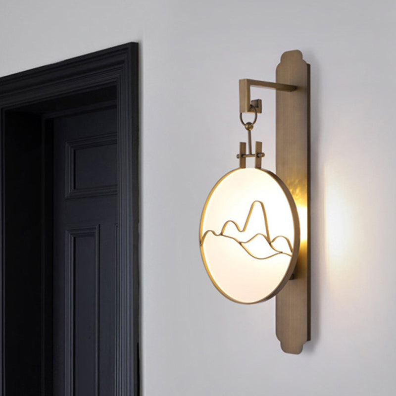 Iluminación redonda de pared de la pared de metal tradicional de 10 "/12" de ancho 1 lámpara de latón ligero lámpara de latón