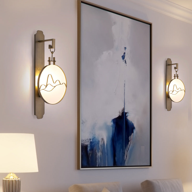 Iluminación redonda de pared de la pared de metal tradicional de 10 "/12" de ancho 1 lámpara de latón ligero lámpara de latón