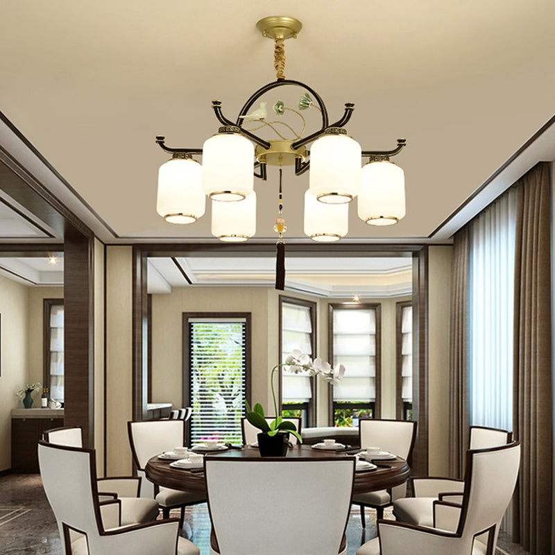 Frosted Glass Black and Gold Ceiling Chandelier Lantern 6/8/10 Lights Traditional Pendulum Light