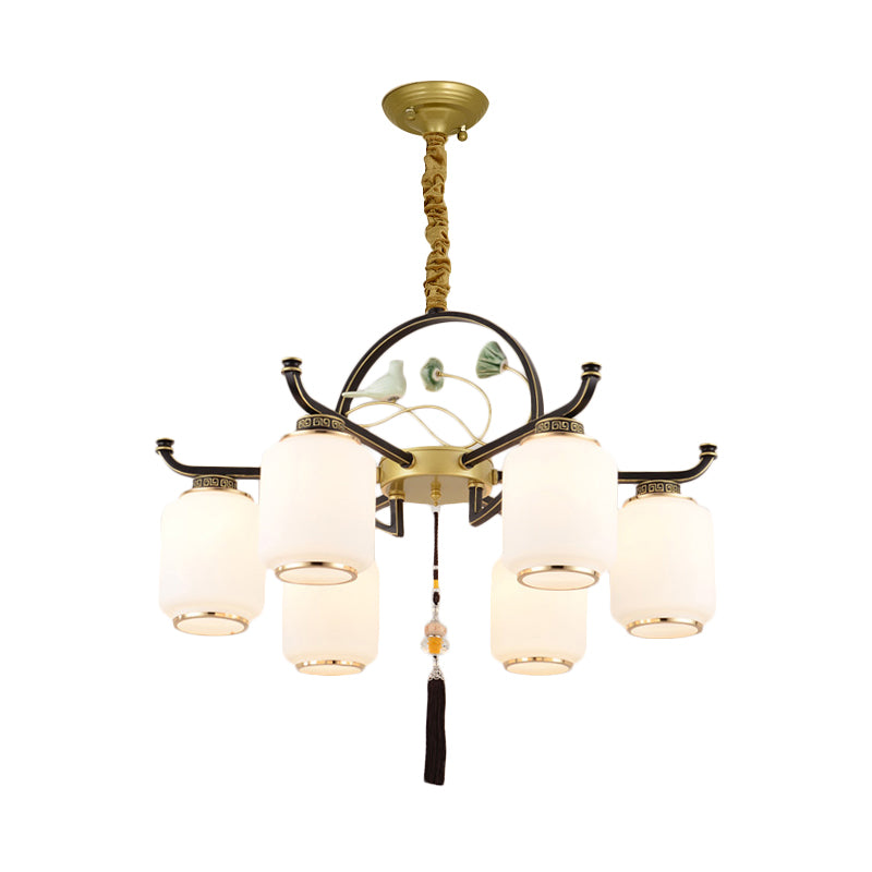 Frosted Glass Black and Gold Ceiling Chandelier Lantern 6/8/10 Lights Traditional Pendulum Light