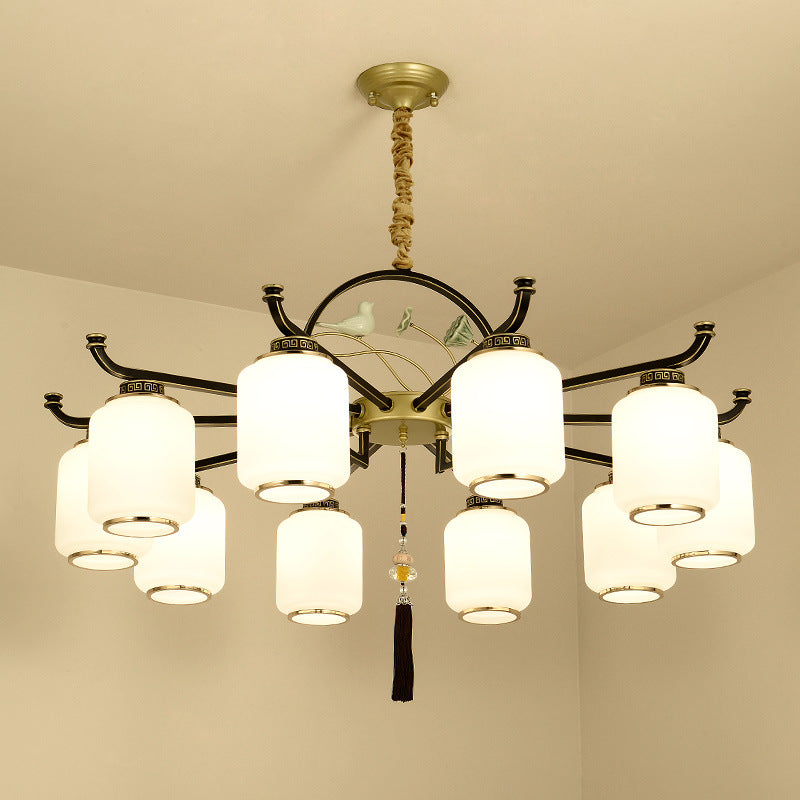 Frosted Glass Black and Gold Ceiling Chandelier Lantern 6/8/10 Lights Traditional Pendulum Light