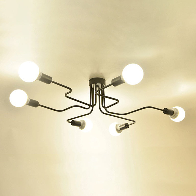 Exposed Bulb Semi Flush Mount Ceiling Light Industrial Metal Ceiling Flush Mount