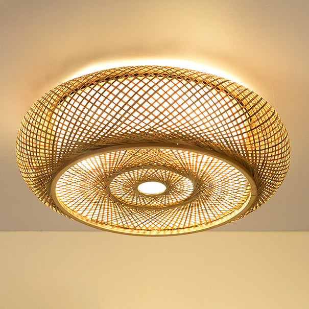 Plafonnier tissé en bambou, style asiatique, luminaire simple, beige